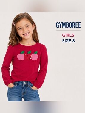Gymboree Girls Size 8 Pink Apple Long Sleeve Top Shirt